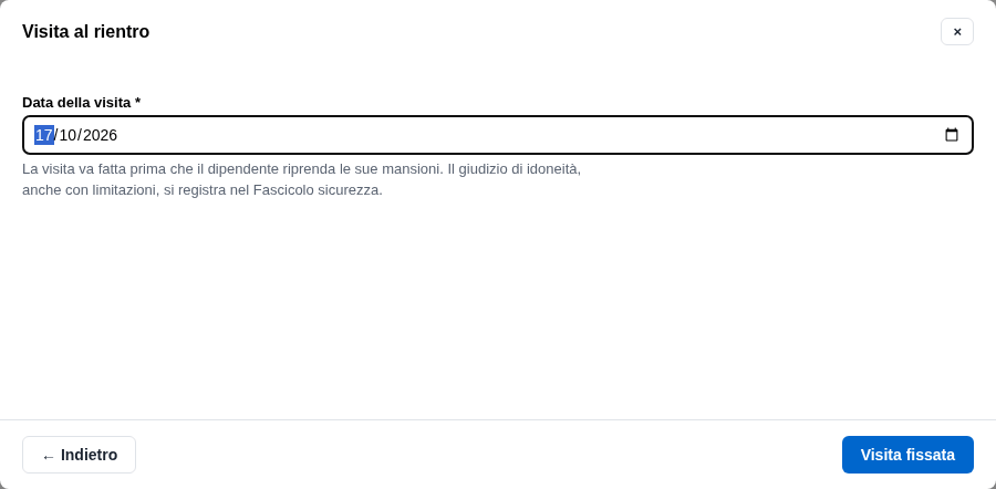 La form della data della visita