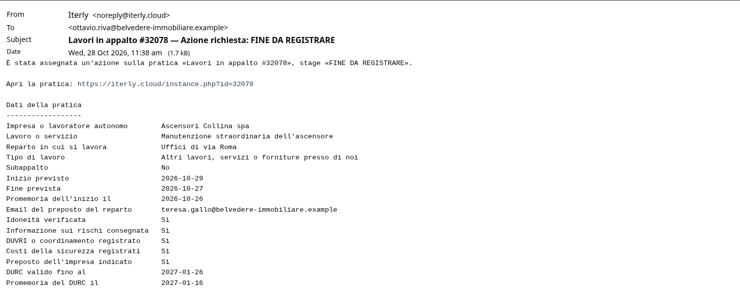 L'email di FINE DA REGISTRARE