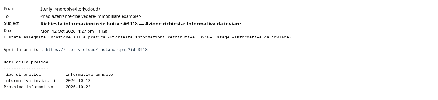 L'email di informativa da inviare