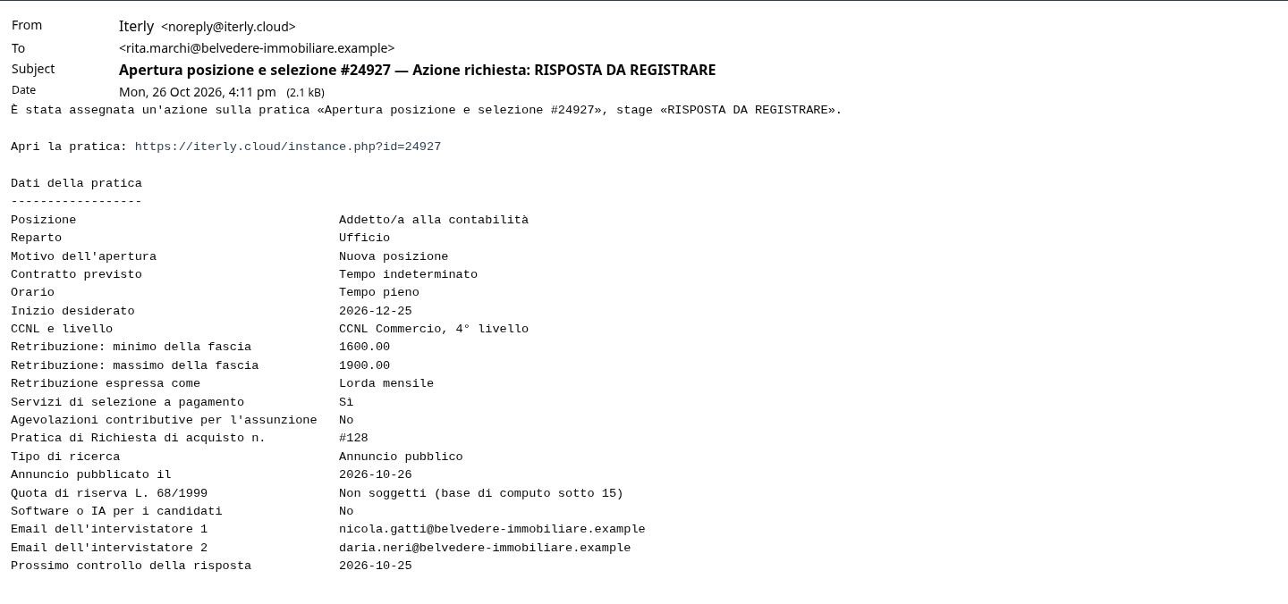 L'email di avviso per la risposta da registrare
