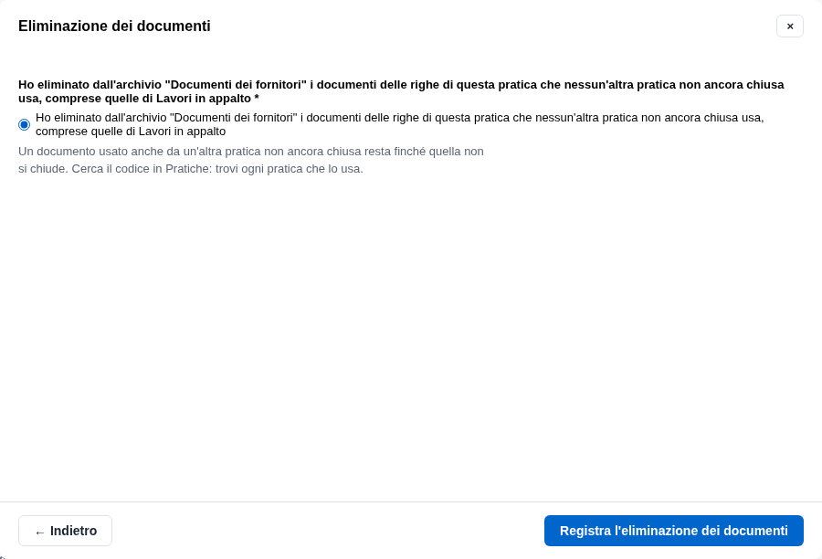 La conferma dell'eliminazione dei documenti