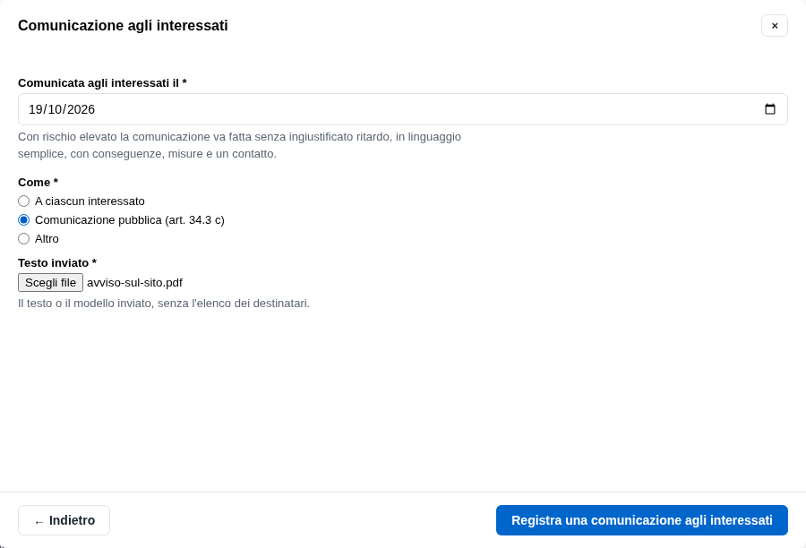 La form della comunicazione pubblica registrata in archivio