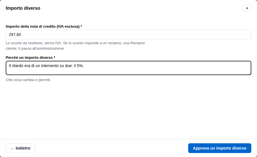 La direzione approva un importo diverso
