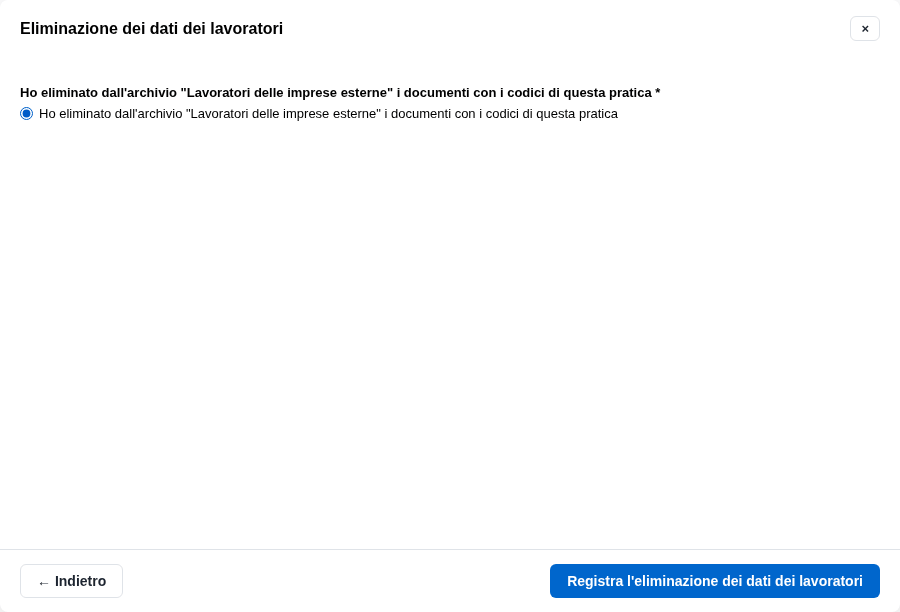 La conferma dell'eliminazione dei dati dei lavoratori