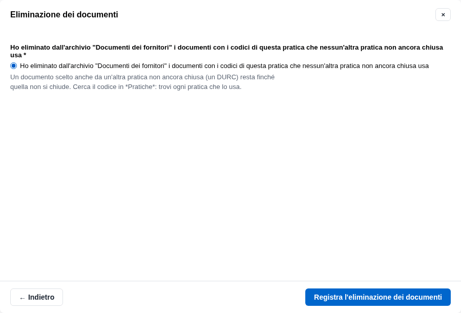 La conferma dell'eliminazione dei documenti
