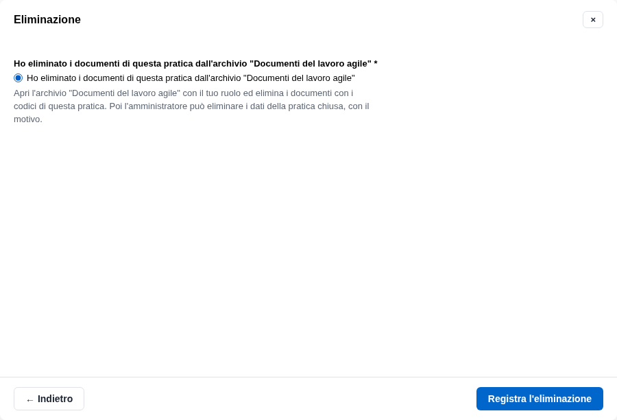 La form della conferma dell'eliminazione