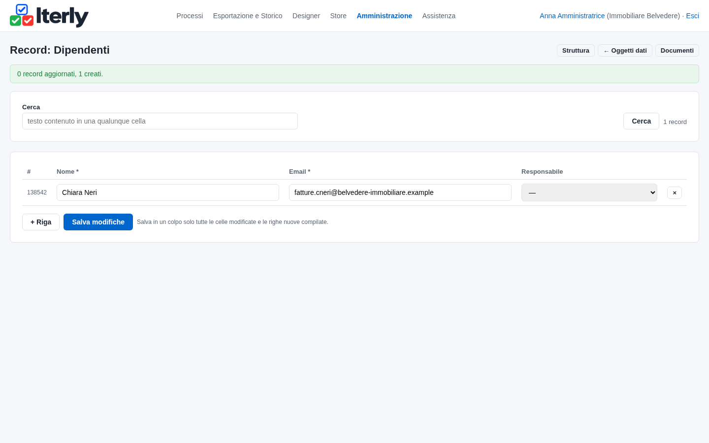 Dipendenti con chi conferma e la sua email